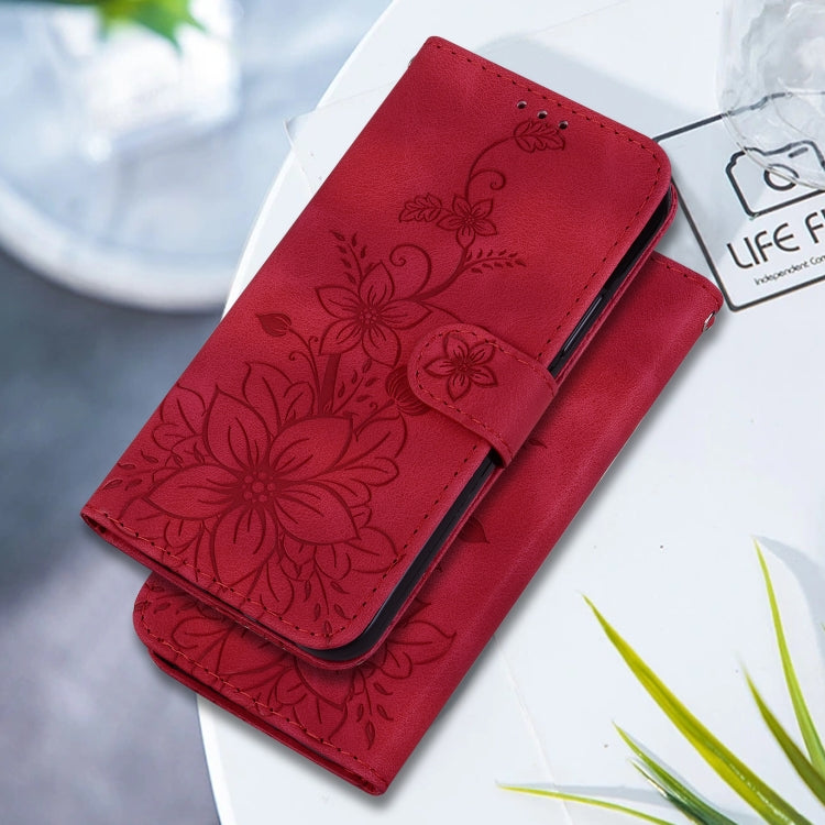 For Google Pixel 9 Lily Embossed Leather Phone Case(Red)