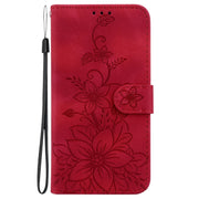 For Google Pixel 9 Lily Embossed Leather Phone Case(Red)