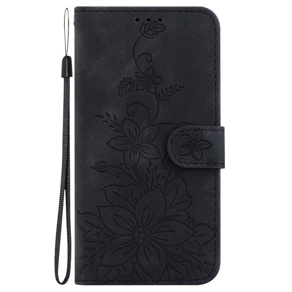 For Google Pixel 9 Lily Embossed Leather Phone Case(Black)