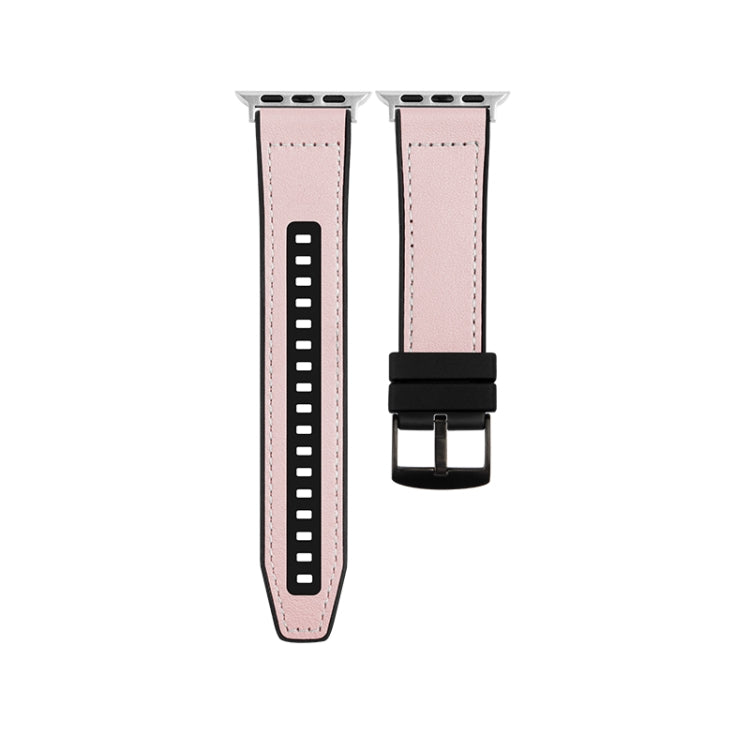 For Apple Watch Series 9 41mm Hybrid Leather Silicone Watch Band(Pink)