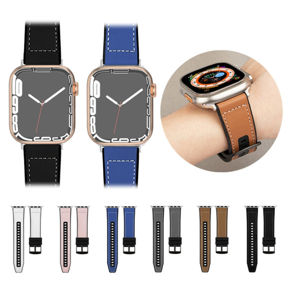 For Apple Watch Ultra 49mm Hybrid Leather Silicone Watch Band(Blue)