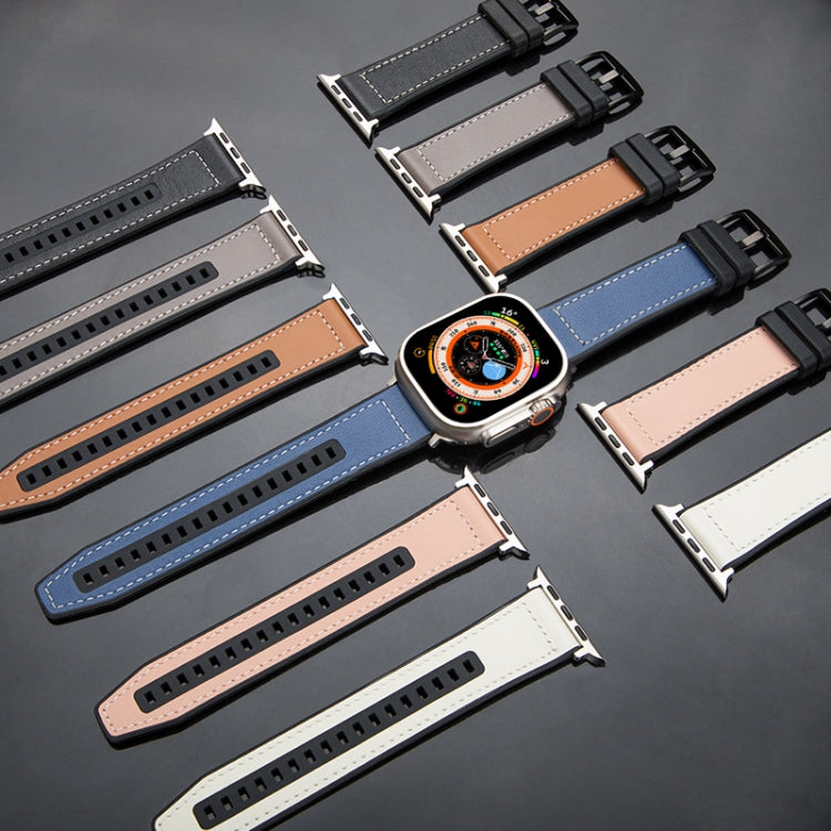 For Apple Watch Ultra 2 49mm Hybrid Leather Silicone Watch Band(Pink)