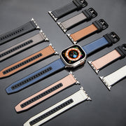 For Apple Watch Ultra 2 49mm Hybrid Leather Silicone Watch Band(Pink)