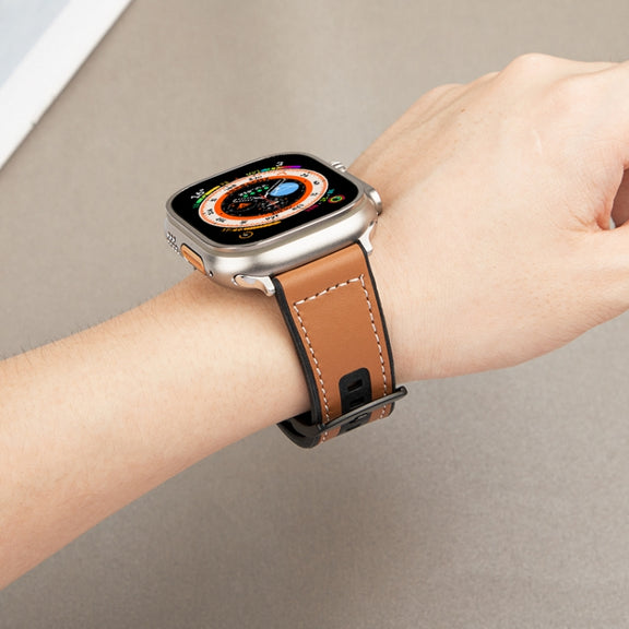For Apple Watch Ultra 2 49mm Hybrid Leather Silicone Watch Band(Brown)