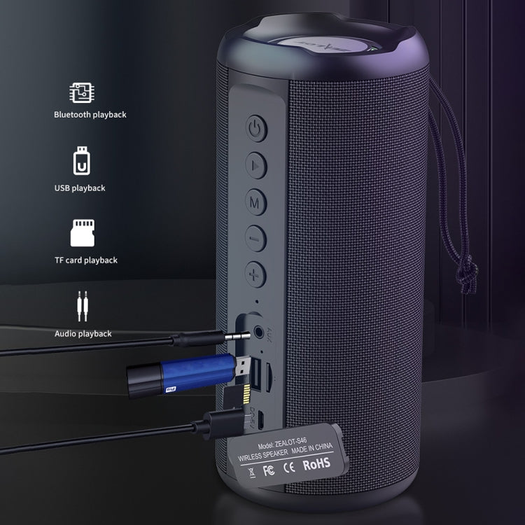 Zealot S46 TWS Portable Wireless Bluetooth Speaker with Colorful Light(Blue)