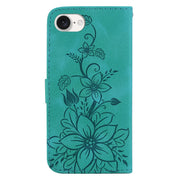 For iPhone 16e Lily Embossed Leather Phone Case(Green)