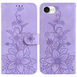For iPhone 16e Lily Embossed Leather Phone Case(Purple) - iPhone 16e Cases by PMC TechLife | Online Shopping South Africa | PMC TechLife | Buy Now Pay Later Mobicred