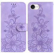 For iPhone 16e Lily Embossed Leather Phone Case(Purple)