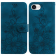 For iPhone 16e Lily Embossed Leather Phone Case(Dark Blue) - iPhone 16e Cases by PMC TechLife | Online Shopping South Africa | PMC TechLife | Buy Now Pay Later Mobicred