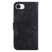 For iPhone 16e Lily Embossed Leather Phone Case(Black)