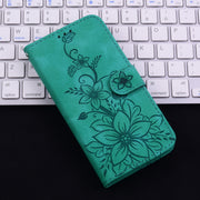 For iPhone 16 Pro Max Lily Embossed Leather Phone Case(Green)