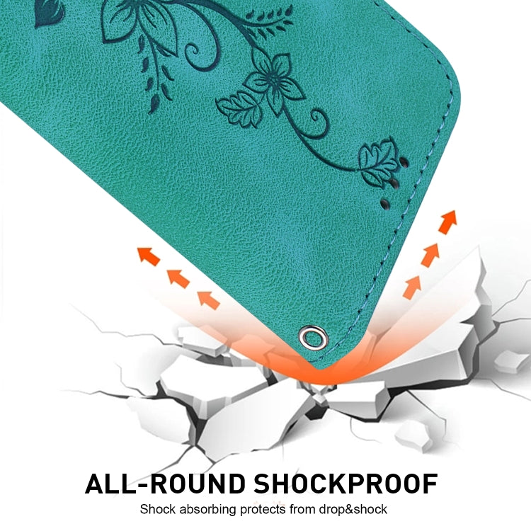 For iPhone 16 Pro Max Lily Embossed Leather Phone Case(Green)