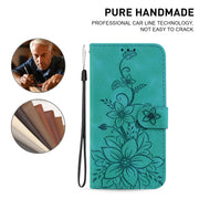 For iPhone 16 Pro Max Lily Embossed Leather Phone Case(Green)