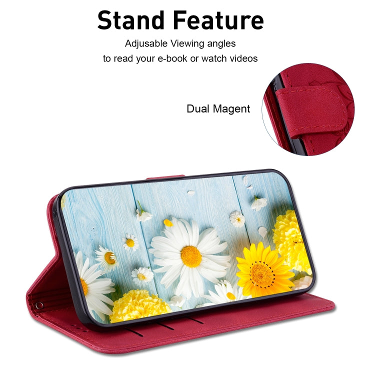 For iPhone 16 Pro Lily Embossed Leather Phone Case(Red)