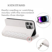 For iPhone 16 Pro Grid Texture Zipper Leather Phone Case with Lanyard(White)