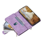 For iPhone 16e Grid Texture Zipper Leather Phone Case with Lanyard(Purple)