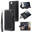 For iPhone 16e Grid Texture Zipper Leather Phone Case with Lanyard(Black) - iPhone 16e Cases by PMC TechLife | Online Shopping South Africa | PMC TechLife | Buy Now Pay Later Mobicred