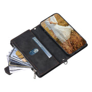 For iPhone 16e Grid Texture Zipper Leather Phone Case with Lanyard(Black)