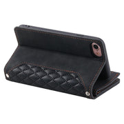 For iPhone 16e Grid Texture Zipper Leather Phone Case with Lanyard(Black)