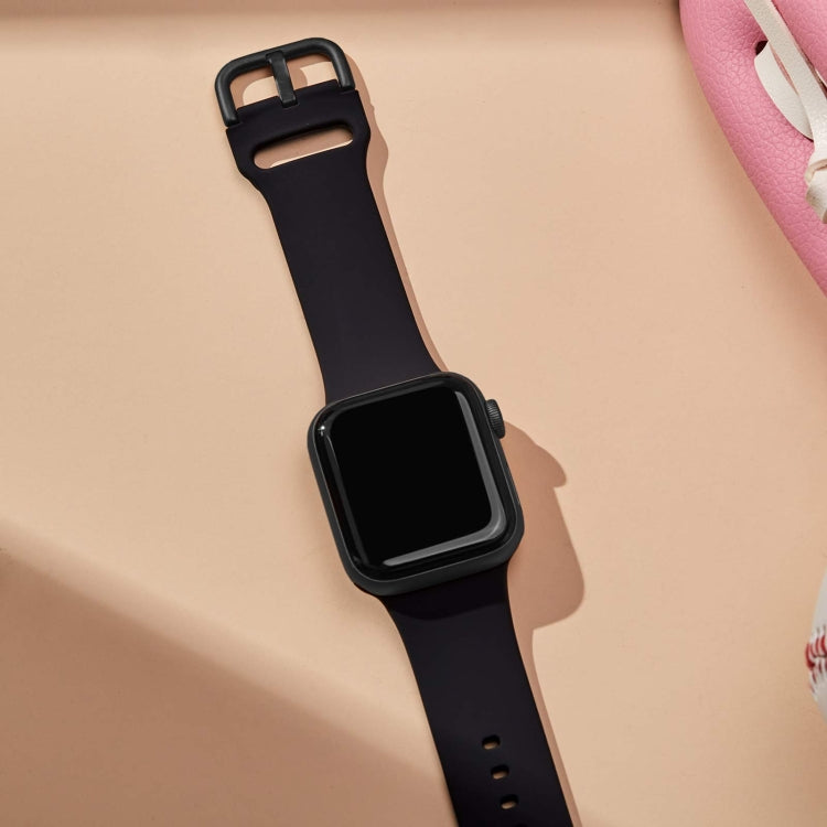 For Apple Watch SE 2022 44mm Pin Buckle Silicone Watch Band(Black)