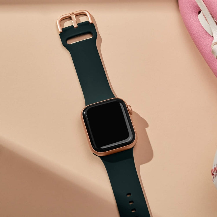 For Apple Watch Series 7 41mm Pin Buckle Silicone Watch Band(Dark Green)