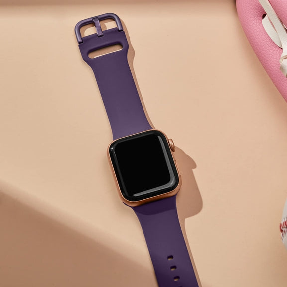 For Apple Watch Series 5 44mm Pin Buckle Silicone Watch Band(Dark Purple)