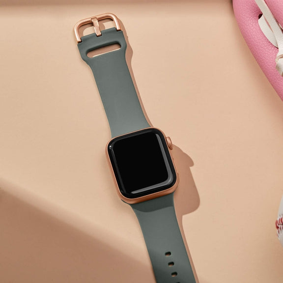 For Apple Watch Series 4 44mm Pin Buckle Silicone Watch Band(Olive)