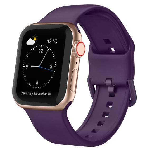 For Apple Watch Series 2 42mm Pin Buckle Silicone Watch Band(Dark Purple)