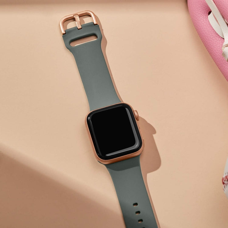 For Apple Watch 38mm Pin Buckle Silicone Watch Band(Olive)
