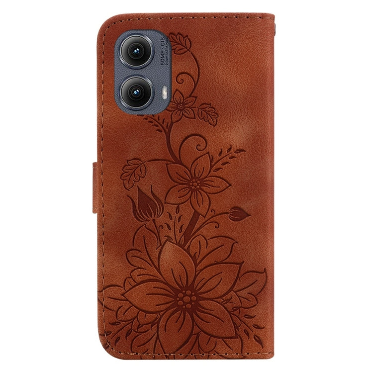 For Motorola Edge 2024 Lily Embossed Leather Phone Case(Brown)