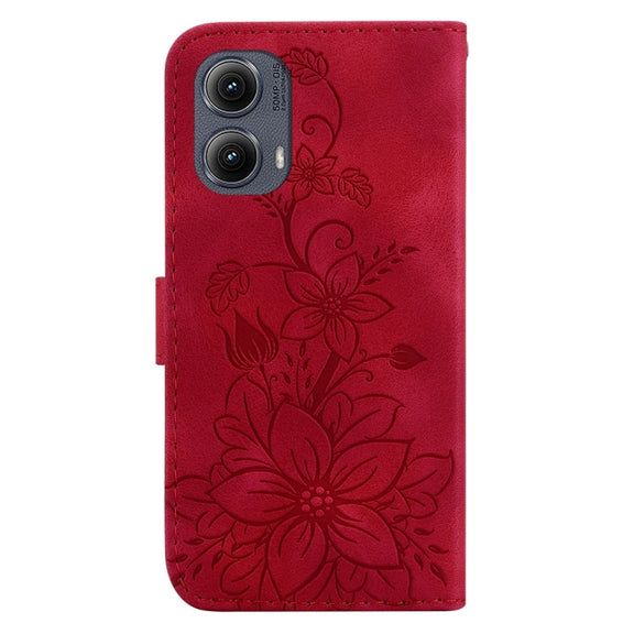 For Motorola Edge 2024 Lily Embossed Leather Phone Case(Red)