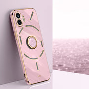 For Nothing Phone 2 XINLI Straight 6D Plating Gold Edge TPU Shockproof Case with Ring Holder(Cherry Purple)