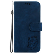 For iPhone 16e Little Tiger Embossed Leather Phone Case(Dark Blue)