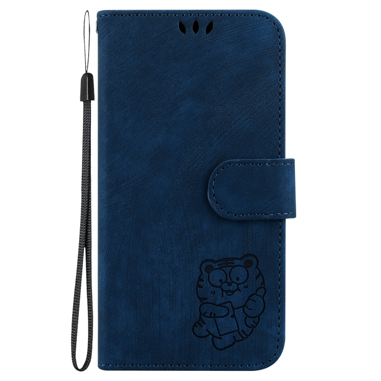 For iPhone 16e Little Tiger Embossed Leather Phone Case(Dark Blue)