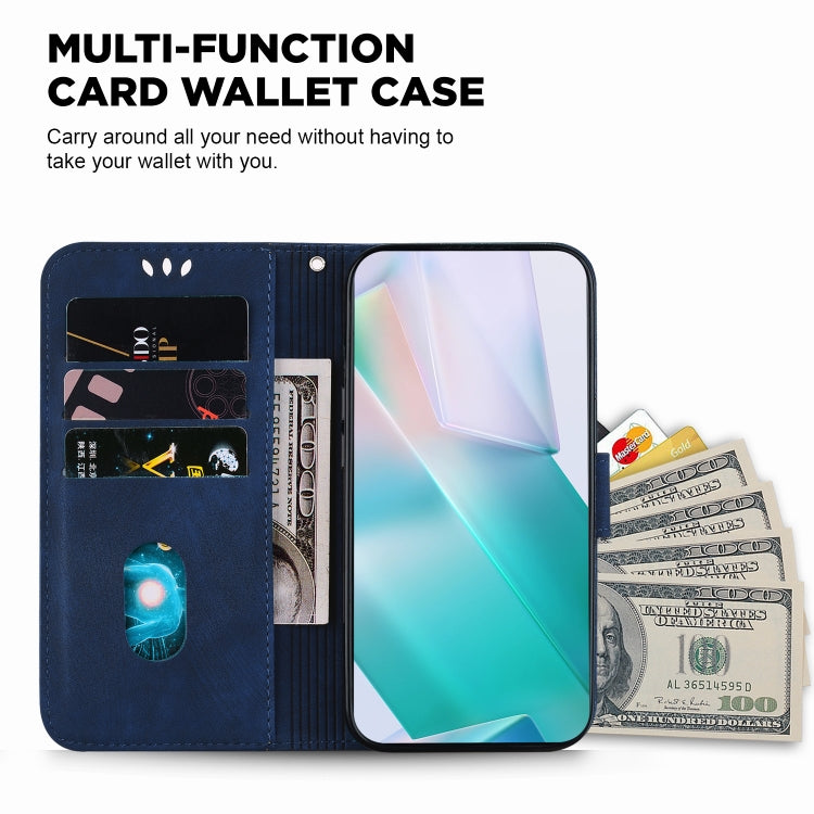 For iPhone 16e Little Tiger Embossed Leather Phone Case(Dark Blue)