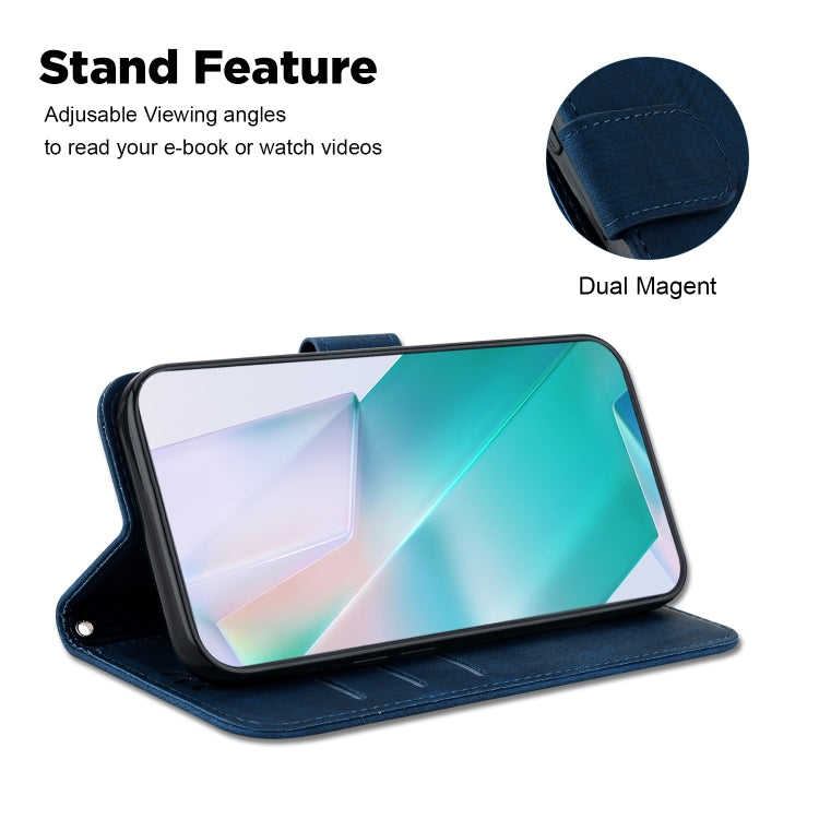 For iPhone 16e Little Tiger Embossed Leather Phone Case(Dark Blue)
