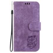 For iPhone 16 Plus Little Tiger Embossed Leather Phone Case(Purple)