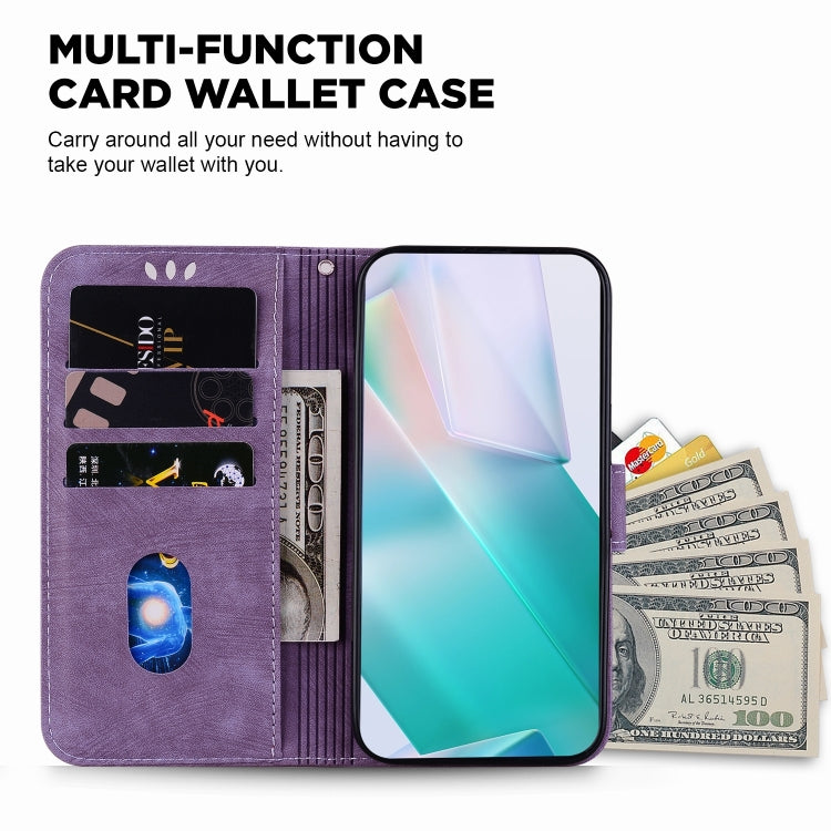 For iPhone 16 Plus Little Tiger Embossed Leather Phone Case(Purple)