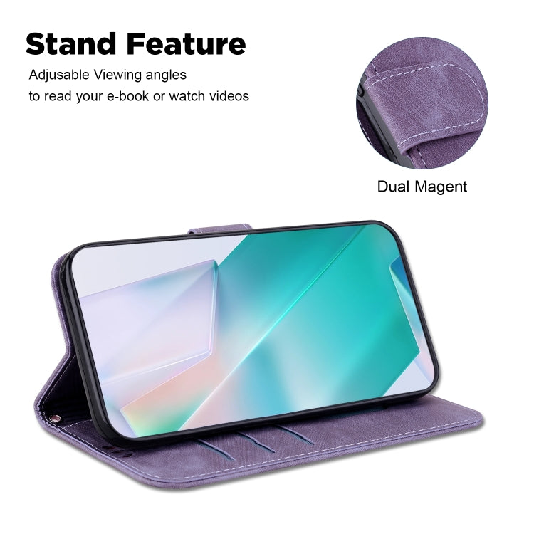 For iPhone 16 Plus Little Tiger Embossed Leather Phone Case(Purple)