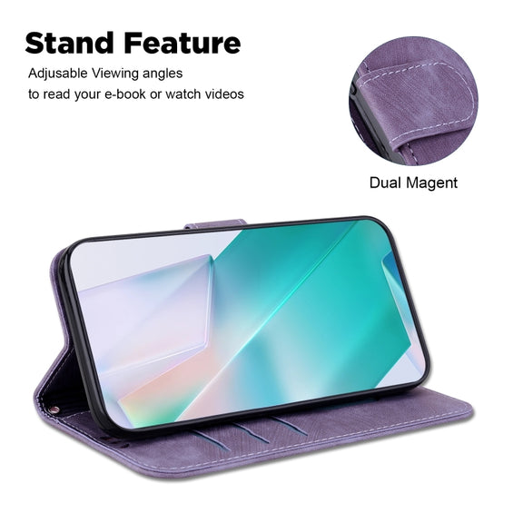 For iPhone 16 Plus Little Tiger Embossed Leather Phone Case(Purple)