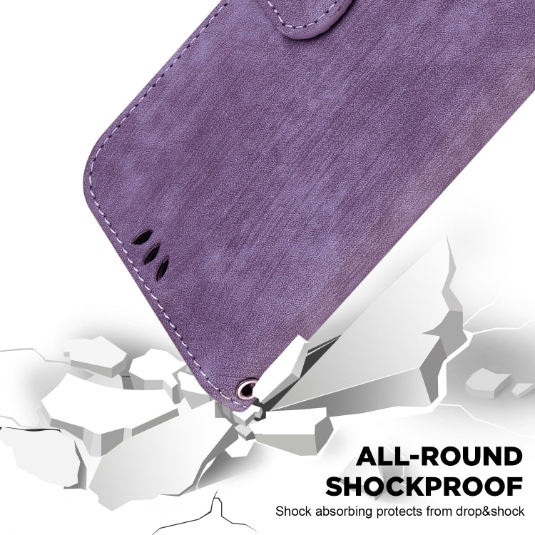 For iPhone 16 Plus Little Tiger Embossed Leather Phone Case(Purple)