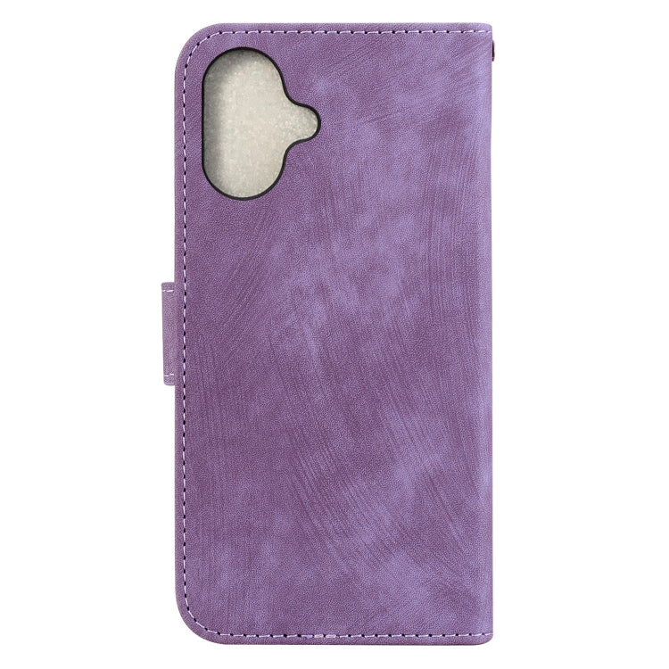 For iPhone 16 Little Tiger Embossed Leather Phone Case(Purple)
