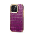 For iPhone 16 Pro Max Denior Crocodile Texture Genuine Leather Electroplating Phone Case(Purple) - More iPhone Cases by Denior | Online Shopping South Africa | PMC TechLife | Buy Now Pay Later Mobicred