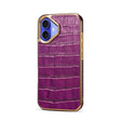 For iPhone 16 Plus Denior Crocodile Texture Genuine Leather Electroplating Phone Case(Purple) - More iPhone Cases by Denior | Online Shopping South Africa | PMC TechLife | Buy Now Pay Later Mobicred