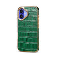 For iPhone 16 Denior Crocodile Texture Genuine Leather Electroplating Phone Case(Green) - More iPhone Cases by Denior | Online Shopping South Africa | PMC TechLife | Buy Now Pay Later Mobicred