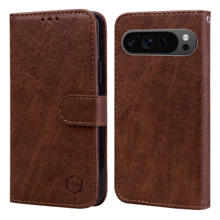 For Google Pixel 9 Pro Skin Feeling Oil Leather Texture PU + TPU Phone Case(Brown)