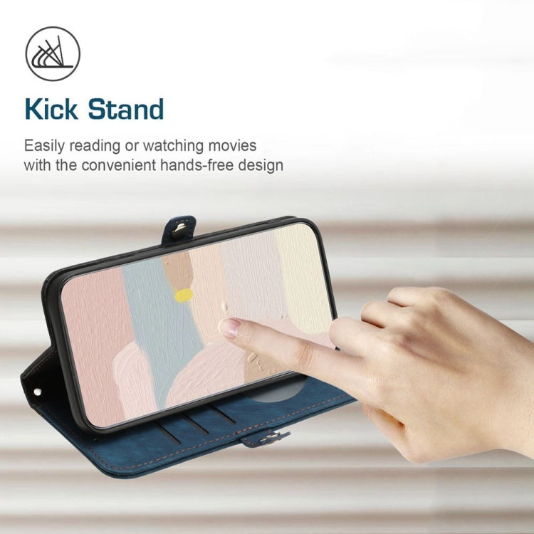 For iPhone 16 Pro Side Buckle Double Fold Hand Strap Leather Phone Case(Royal)