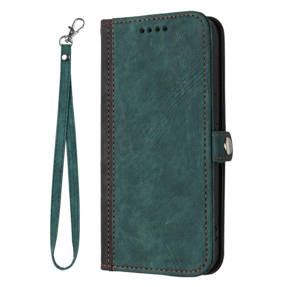 For iPhone 17 Side Buckle Double Fold Hand Strap Leather Phone Case(Dark Green)