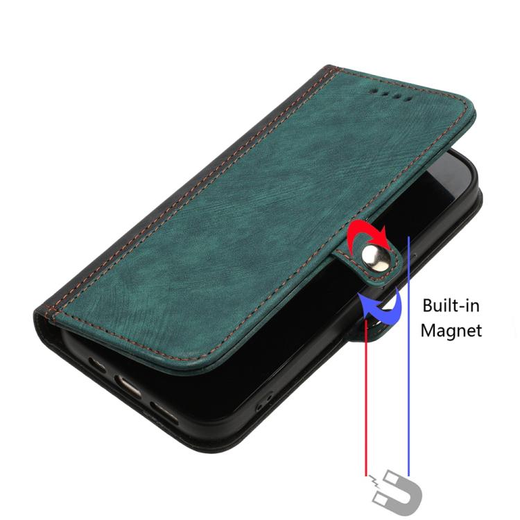 For iPhone 17 Side Buckle Double Fold Hand Strap Leather Phone Case(Dark Green)