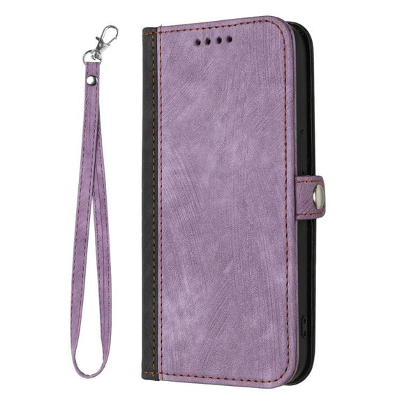 For iPhone 17 Side Buckle Double Fold Hand Strap Leather Phone Case(Purple)